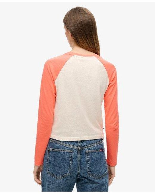 Superdry Red Ladies Slim Fit Colour Block Essential Logo Long Sleeve Baseball Top