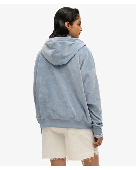 Superdry Blue Velour Zip Hoodie