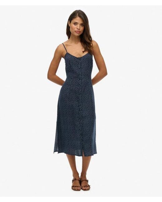 Superdry Blue & Co Printed Button-up Cami Midi Dress
