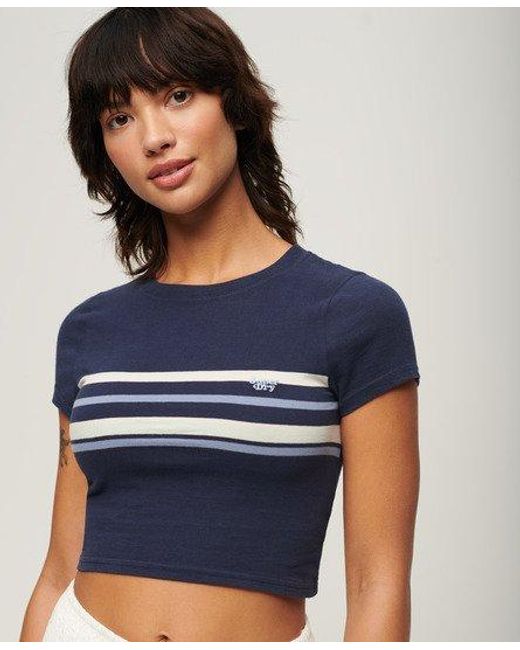Superdry Blue Vintage Stripe Crop T-shirt