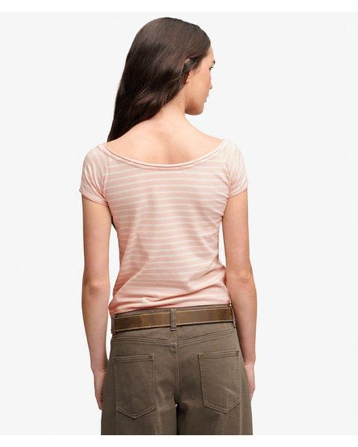 Superdry Gray Bardot Short Sleeve Off Shoulder Top