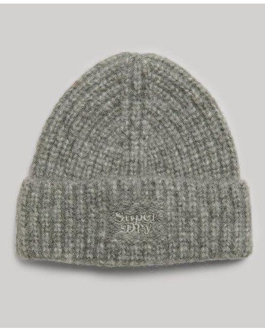 Superdry Gray Rib Knit Beanie Hat