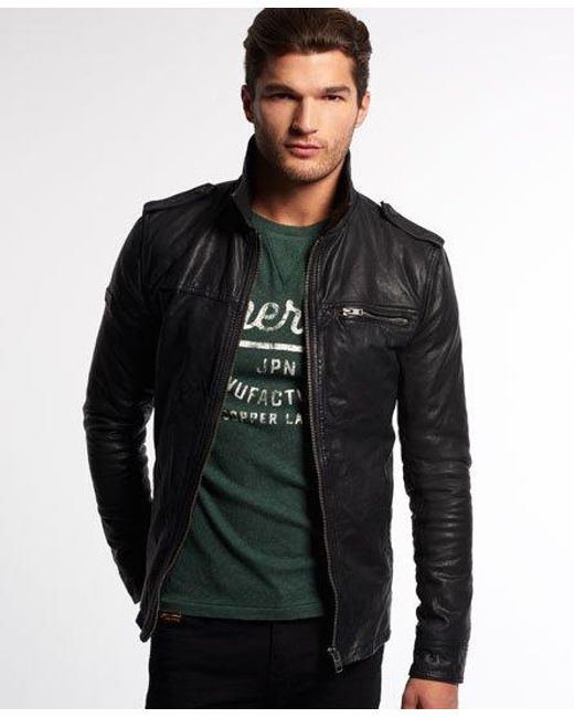 Superdry Black Hero Benjamin Leather Jacket for men
