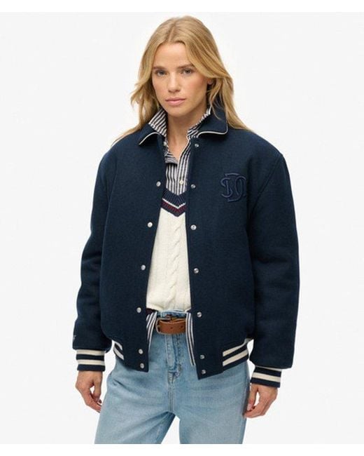 Superdry Blue Country Club Wool Bomber Jacket