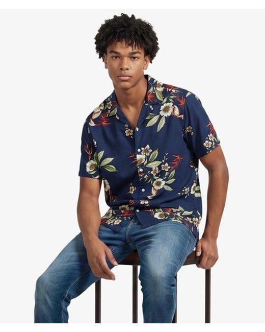 Superdry Blue & Co Hawaiian Print Short Sleeve Shirt for men