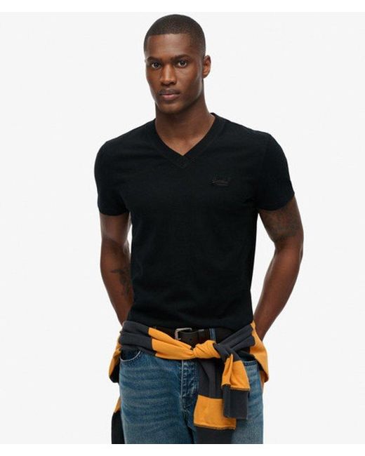 Superdry Black Slim Fit Organic Cotton Essential Logo V Neck T-shirt for men