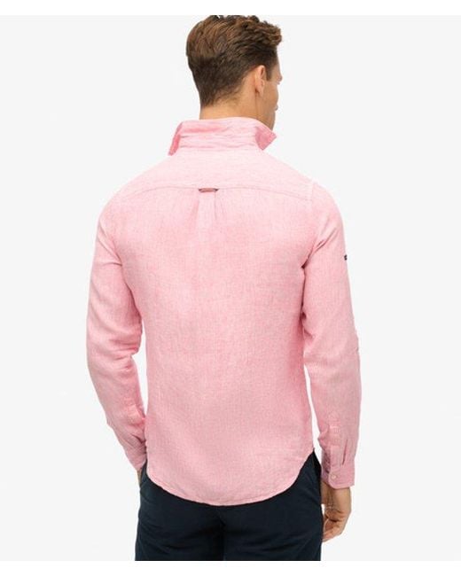 Superdry Pink & Co Casual Linen Long Sleeve Shirt for men