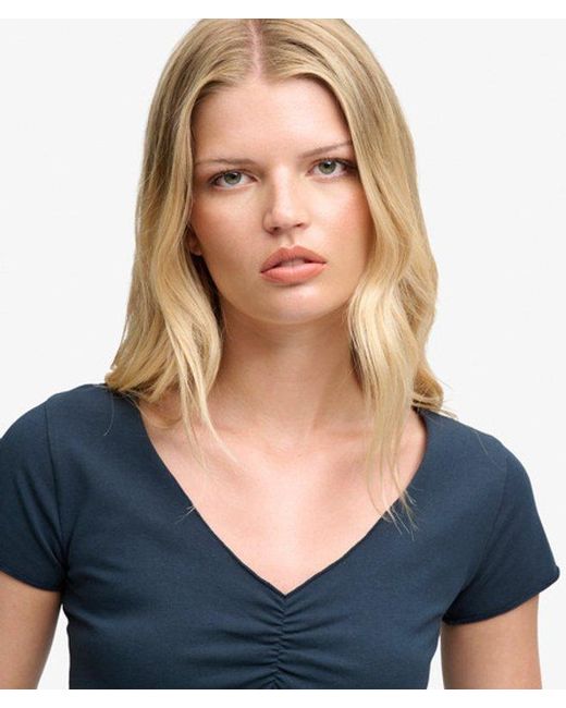 Superdry Blue & Co Gathered V-neck Crop T-shirt