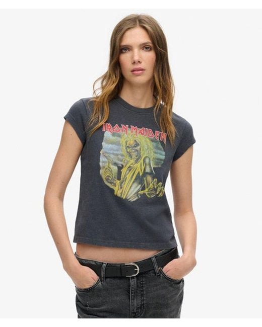 Superdry Blue & Co Iron Maiden X & Co Cap Sleeve Band T-shirt
