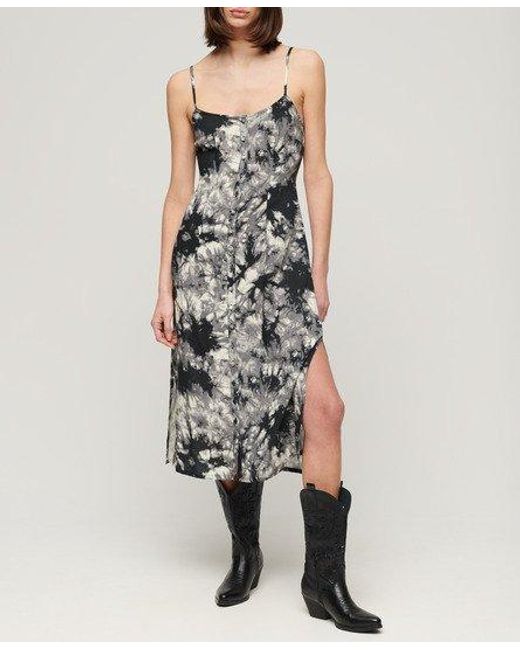 Superdry Gray Printed Button-up Cami Midi Dress