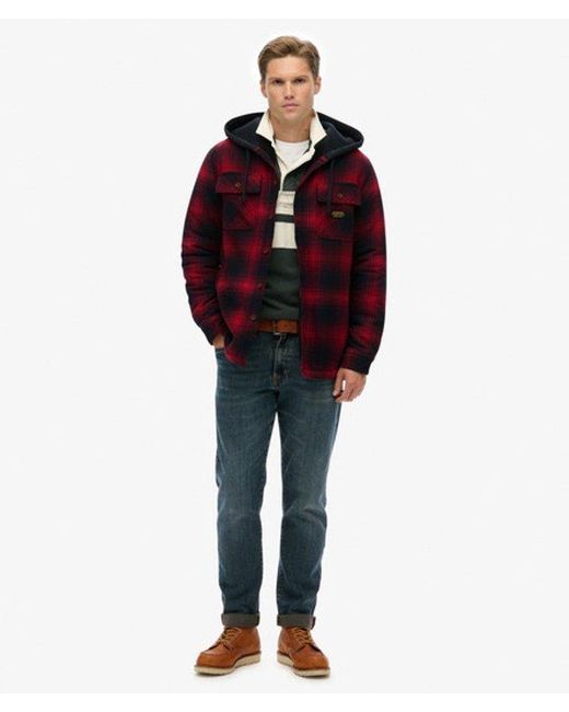 Superdry Red Surplus Hooded Check Shirt for men
