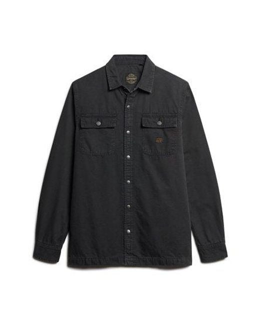 Superdry Black Organic Cotton Canvas Workwear Overshirt for men