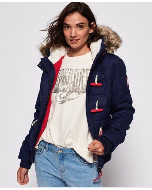 Superdry Blue Marl Toggle Puffle Jacket Nebraska Herringbone