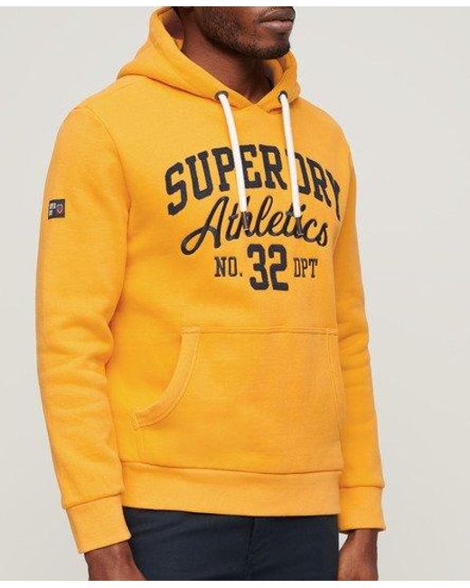Superdry Yellow Classic Embroidered Logo Athletic Script Graphic Hoodie for men