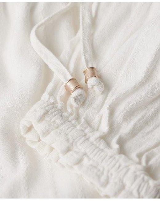 Superdry White Ibiza Long Sleeve Tiered Mini Dress