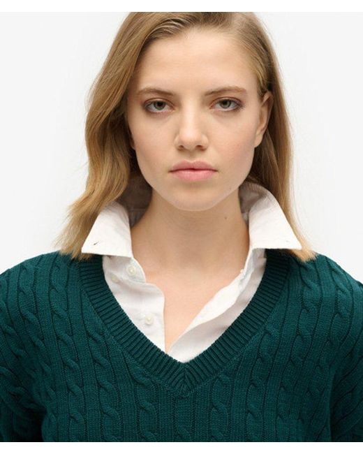 Superdry Green & Co Cable Knit Oversized V Neck Jumper