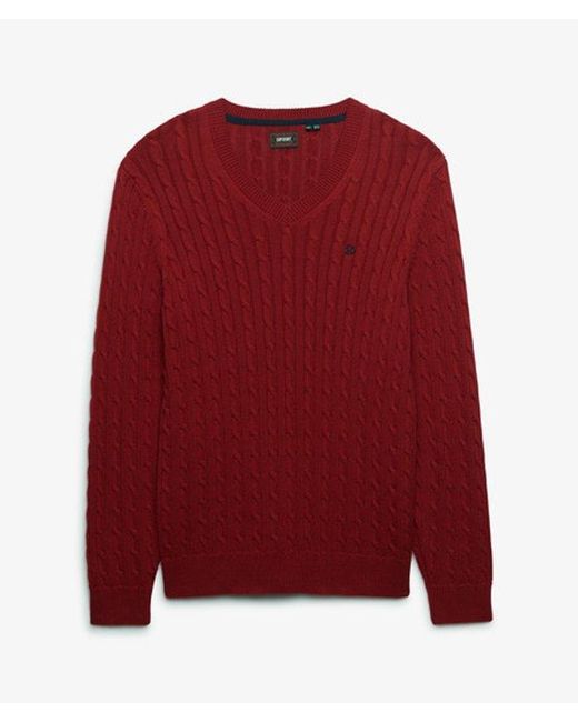 Superdry Red & Co Oversized V Neck Cable Jumper