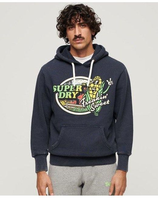 Superdry Blue Neon Travel Graphic Loose Hoodie for men