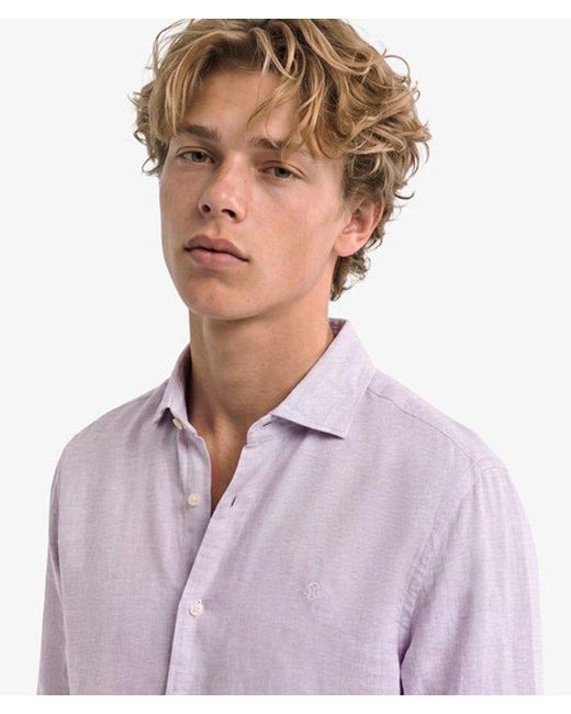 Superdry Purple & Co Riviera Long Sleeve Linen Shirt for men