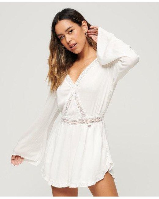 Superdry White Flare Sleeve Cut Out Playsuit