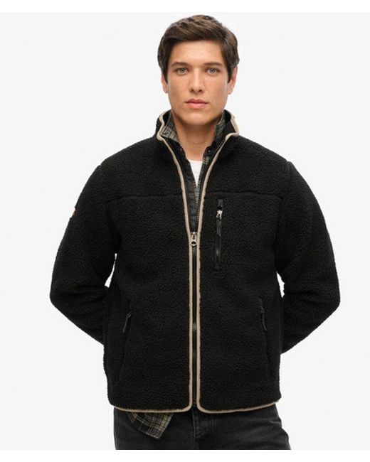 Superdry Black Outdoor Sherpa Fleece Jacket for men