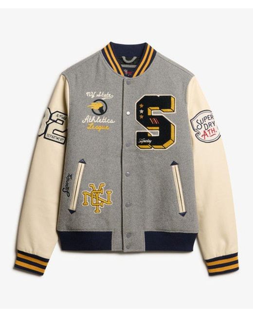 Superdry Gray & Co Oversized College Patched Bomber Jacket