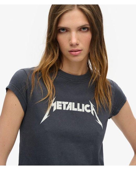 Superdry Blue & Co X Metallica Classic Graphic Print Cap Sleeve Band T-shirt