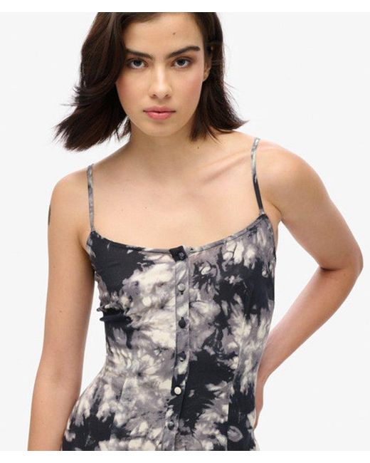Superdry Blue Floral Printed Button-up Cami Midi Dress