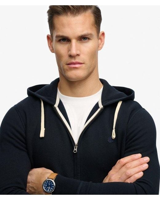 Superdry Blue & Co Monogram Embroidered Zip Hoodie for men
