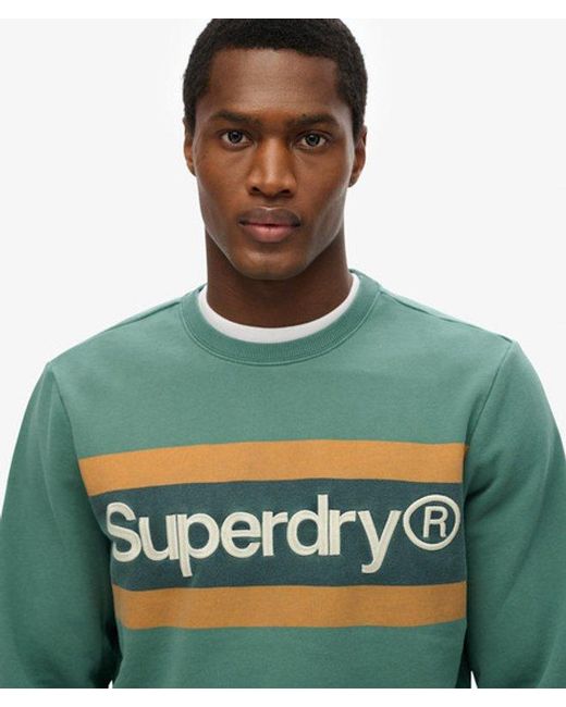 Superdry Green & Co Core Logo Stripe Relaxed Crew Sweatshirt for men