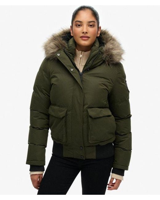 Superdry Green Everest Microfibre Ella Bomber Jacket