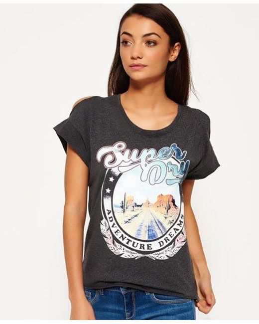 Superdry Black Desert Nevada Shoulder T-Shirt Charcoal