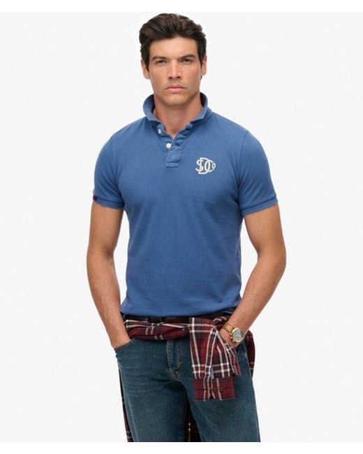 Superdry Blue & Co Vintage Athletic Embroidered Polo Shirt for men
