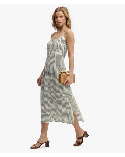 Superdry Print Button Down Cami Midi-jurk in het Green