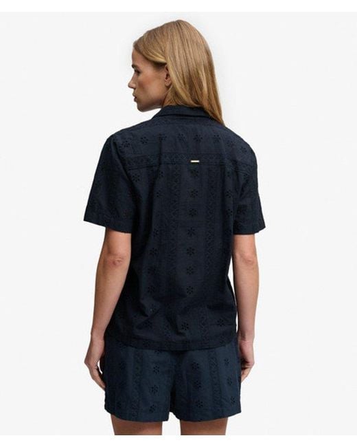 Superdry Blue Heritage Broderie Short Sleeves Shirt