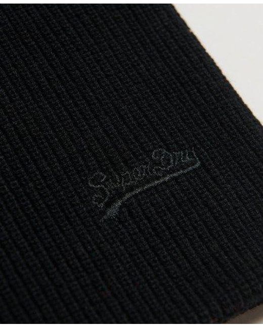 Superdry Black Organic Cotton Orange Label Vintage Logo Beanie for men