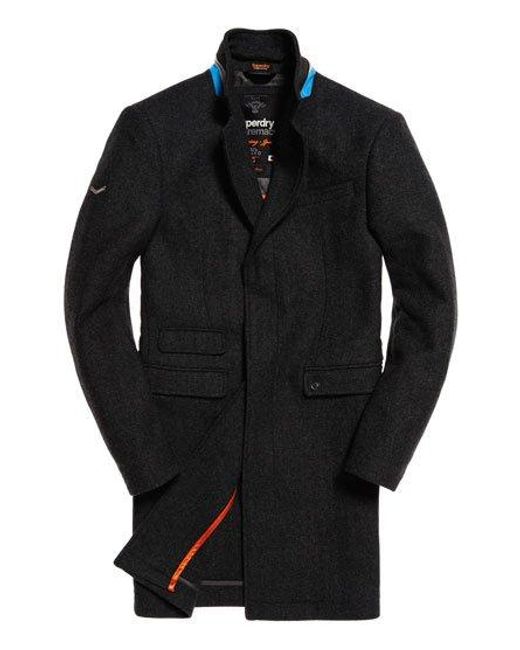 Superdry Black Stock Coat Charcoal Herringbone for men