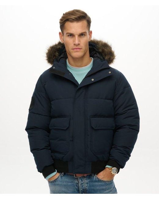 Superdry Blue Everest Hooded Puffer Bomber Jacket for men