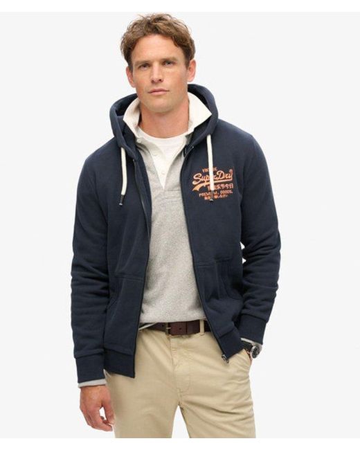 Superdry Blue & Co Neon Vintage Logo Zip Hoodie for men