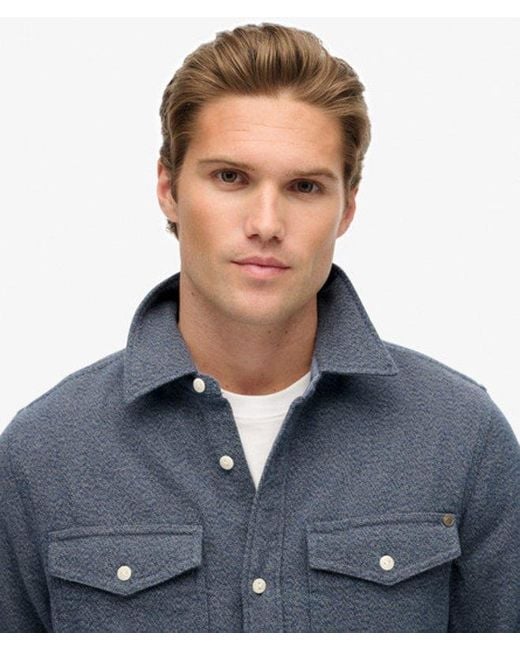 Superdry Merchant Heavy Flannel Overhemd in het Blue voor heren