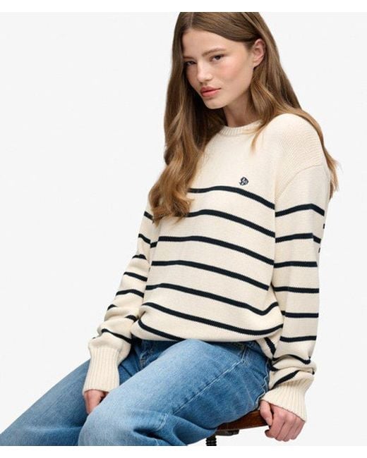 Superdry White Oversized Stripe Jumper