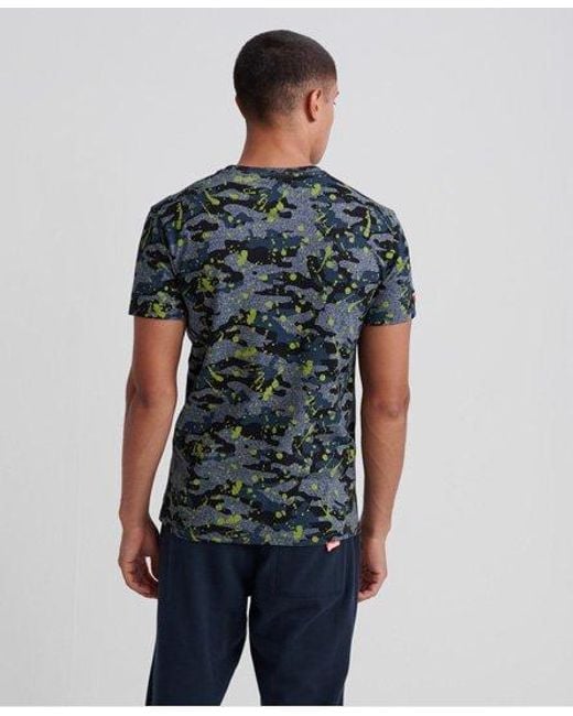 Superdry Blue Premium Goods All Over Print Camo Splat T-Shirt Grit for men