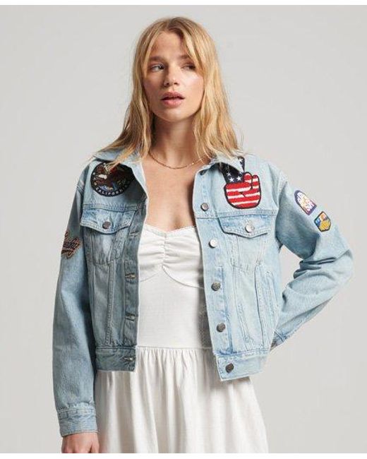 Superdry Blue Vintage Patched Trucker Jacket Echo Light Vintage
