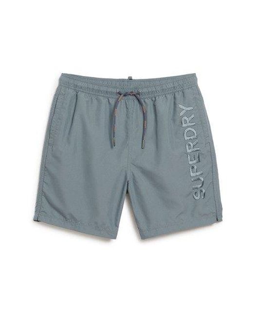 Superdry Blue Premium Embroidered 17-inch Swim Shorts for men