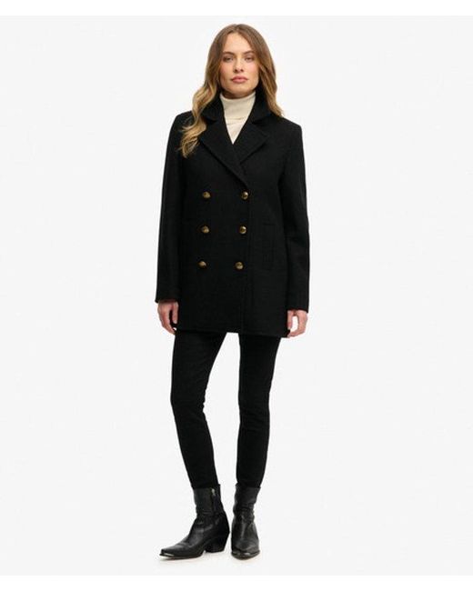 Superdry Black Double Breasted Pea Coat