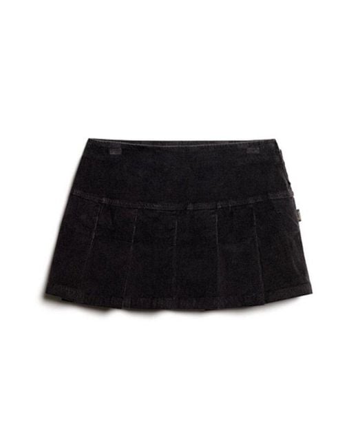 Superdry Black & Co Vintage Cord Pleated Mini Skirt