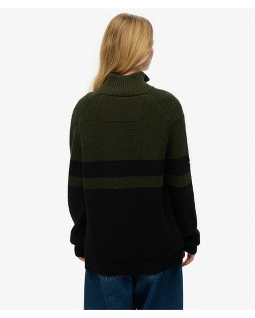 Superdry Black Oversized Cotton Classic Stripe Half-zip Jumper