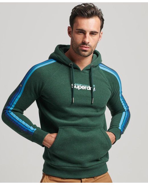 Superdry Cali Sleeve Stripe Core Logo Hoodie Green / Forest Green Marl for  Men