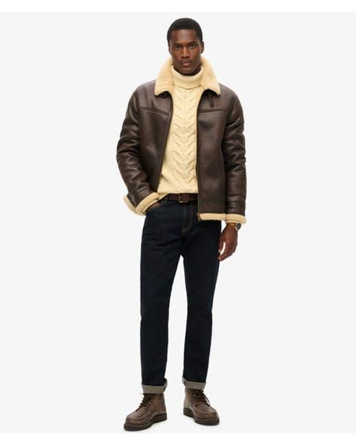 Superdry Black & Co Faux Shearling Aviator Jacket for men