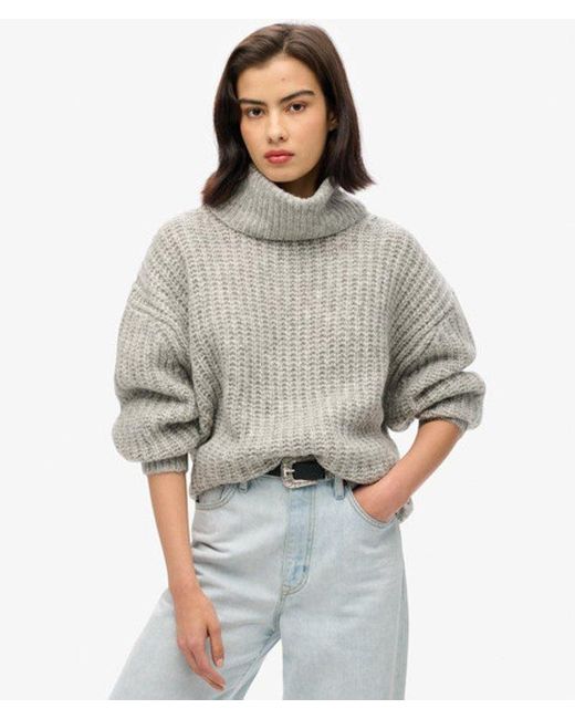 Superdry Gray Brushed Rib Slouch Neck Jumper